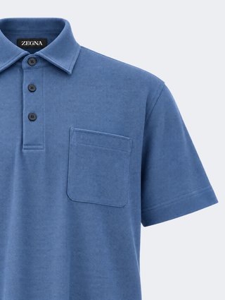 Синее поло ZEGNA из хлопка: фото 2 - Invogue