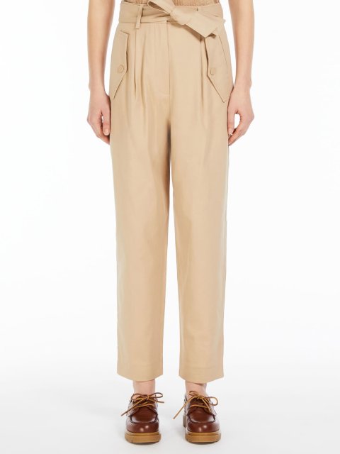 Бежевые брюки WEEKEND MAX MARA из хлопка: фото 1 - Invogue