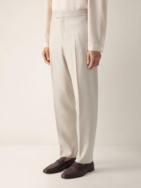 Бежевые брюки Zegna из льна с эластичным поясом: фото 1 - Invogue