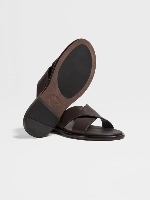 Темно-коричневі шльопанці ZEGNA зі шкіри: фото 2 - Invogue
