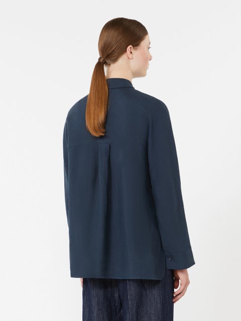 Темно-синя сорочка Max Mara з льону: фото 3 - Invogue