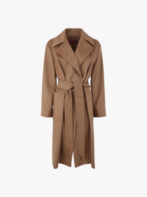 Темно-бежеве пальто MAX MARA з вовни з поясом: фото - Invogue