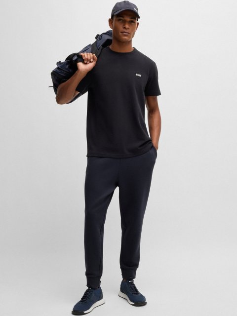 Темно-синяя футболка BOSS с жаккардовым воротником: фото 3 - Invogue