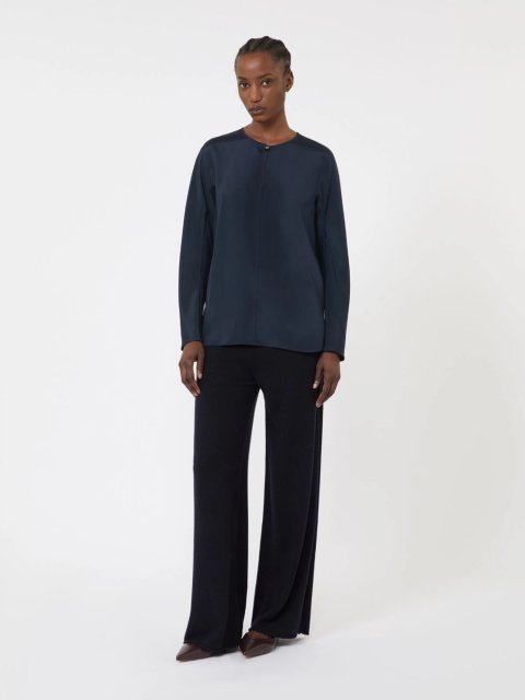 Темно-синя блуза MAX MARA з шовкового крепдешину: фото 1 - Invogue
