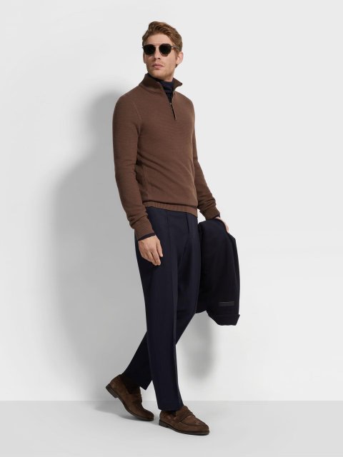 Темно-сині брюки ZEGNA з вовни та шовку: фото 1 - Invogue