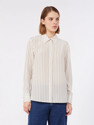 Кремова сорочка в смужку Max Mara з шовку: фото 2 - Invogue