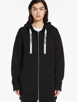 Черная длинная толстовка Max Mara с капюшоном на шнурке: фото 1 - Invogue