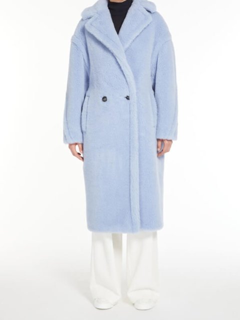 Блакитне пальто Teddy oversize Max Mara з бленду альпаки та шовку: фото 1 - Invogue