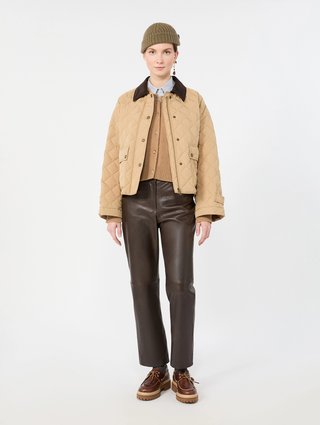 Темно-коричневые кожаные брюки Weekend Max Mara: фото 1 - Invogue