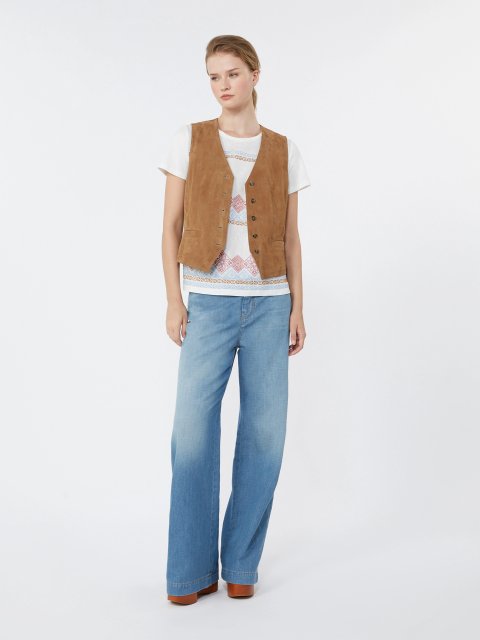 Белая футболка Weekend Max Mara из хлопка и эластана с вышивкой: фото 1 - Invogue
