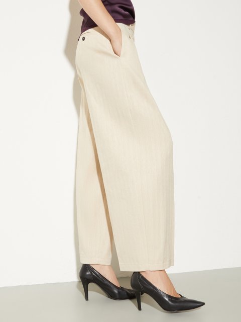 Кремовые брюки Max&Co из льна и хлопка: фото 3 - Invogue