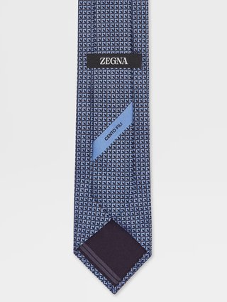 Синий галстук Zegna из шелка с геометрическим узором: фото 1 - Invogue