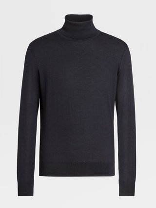 Темно-синий гольф Zegna из бленда кашемира и шелка: фото - Invogue