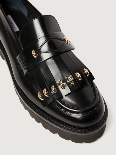 Черные лоферы MARELLA кожаные: фото 3 - Invogue