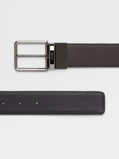 Темно-коричневий двосторонній ремінь Zegna з фактурної шкіри: фото 2 - Invogue