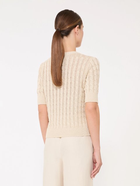 Бежевый свитер с фактурной вязкой Max Mara из льна: фото 3 - Invogue