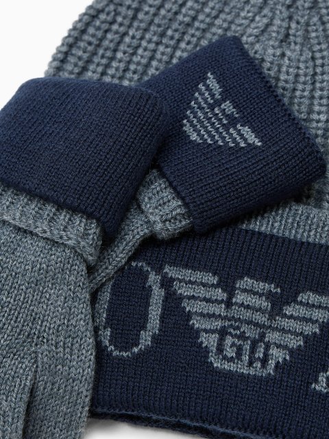 Комплект сірого кольору з шапки та рукавичок EMPORIO ARMANI з логотипом: фото 3 - Invogue