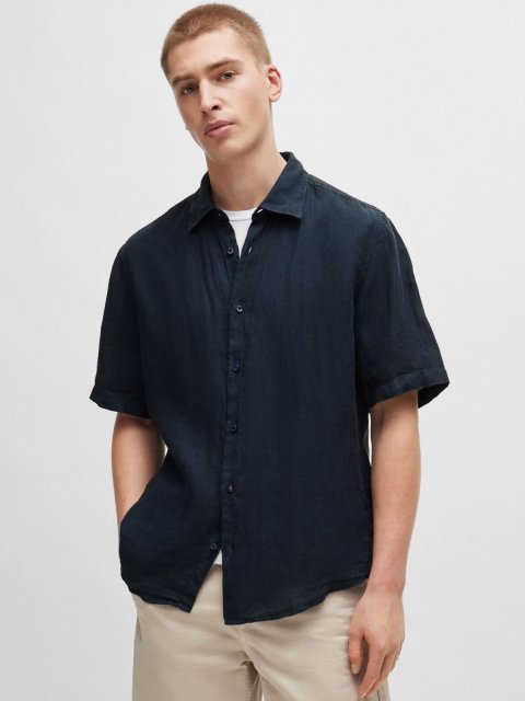 Тёмно-синяя рубашка BOSS: фото 1 - Invogue