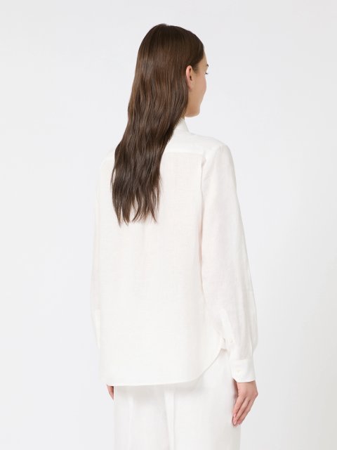 Біла сорочка Weekend Max Mara з льону з вишитим логотипом: фото 3 - Invogue