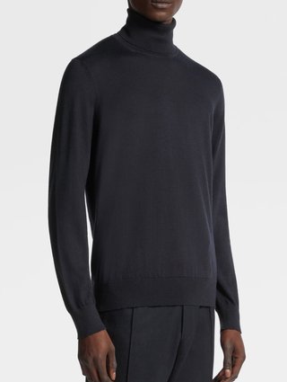 Темно-синий гольф Zegna из бленда кашемира и шелка: фото 1 - Invogue