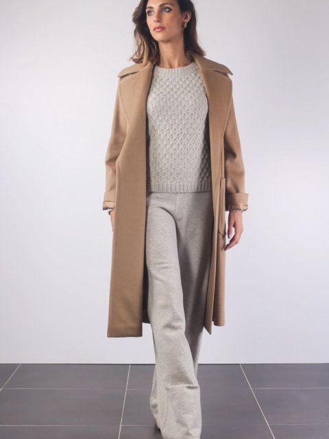 Темно-бежеве пальто MAX MARA з вовни з поясом: фото 4 - Invogue