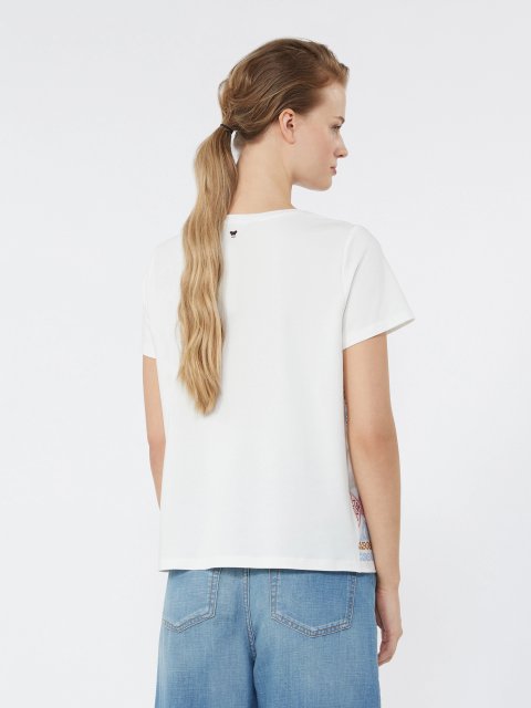 Белая футболка Weekend Max Mara из хлопка и эластана с вышивкой: фото 3 - Invogue