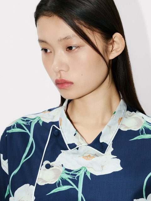 Темно-синя сорочка Kenzo з бавовни з квітковим принтом: фото 4 - Invogue