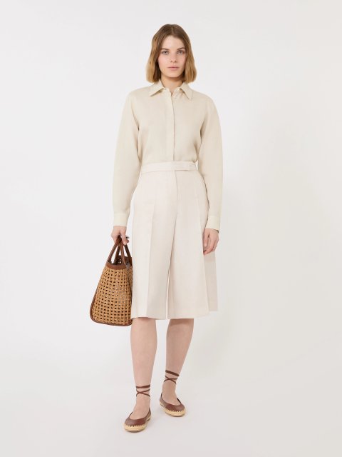 Бежева сорочка Max Mara з льону з вишитим логотипом: фото 1 - Invogue