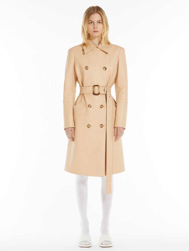 Кремовый плащ Sportmax кожаный: фото 1 - Invogue