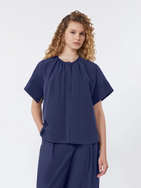 Темно-синя сорочка WEEKEND MAX MARA з бавовняного попліну: фото 2 - Invogue