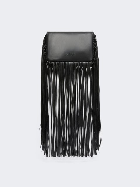 Черная сумка SPORTMAX из кожи наппа с бахромой: фото - Invogue