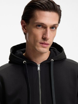 Худи на молнии из хлопкового махрового трикотажа с фирменными полосками BOSS: фото 4 - Invogue