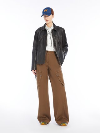 Темно-коричнева куртка WEEKEND MAX MARA зі шкіри наппа: фото 4 - Invogue