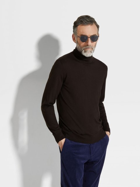 Темно-коричневий светр ZEGNA з кашеміру та шовку: фото 3 - Invogue