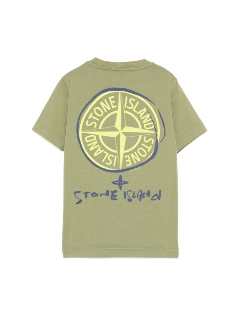 Оливкова футболка Stone Island з бавовни з логотипом: фото 1 - Invogue