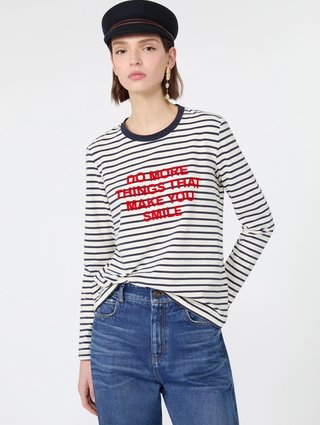 Белая футболка Weekend Max Mara в полоску из хлопка и эластана: фото 4 - Invogue
