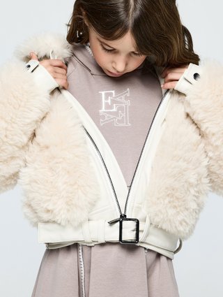 Кремовая шуба Emporio Armani из искусственного меха: фото 1 - Invogue