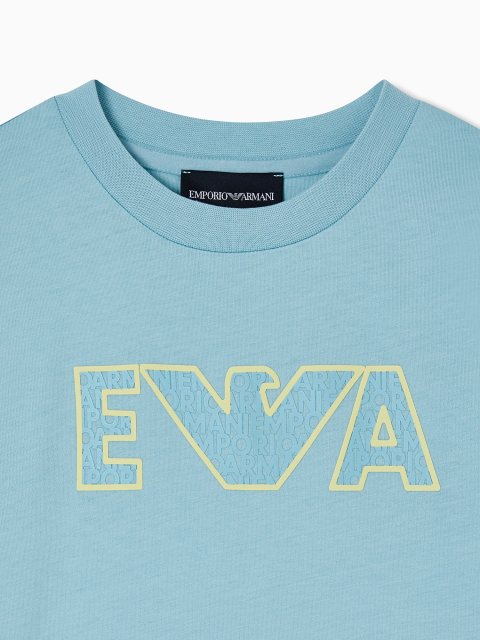 Блакитна футболка Emporio Armani з бавовни: фото 2 - Invogue
