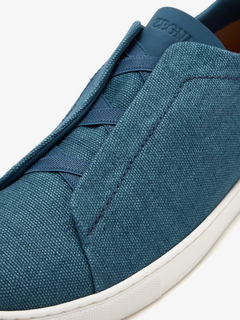 Сині кеди ZEGNA з бавовни, льону та шкіри: фото 4 - Invogue