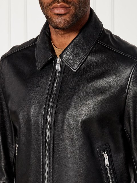 Чёрная куртка кожа BOSS из кожи: фото 3 - Invogue