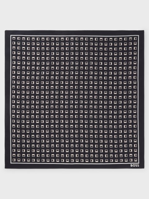 Тёмно-синий шарф BOSS из шёлка: фото - Invogue